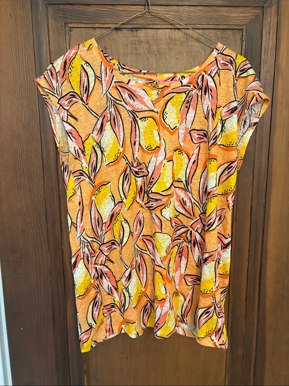 Orange Tropical Leaf Print Women’s Top